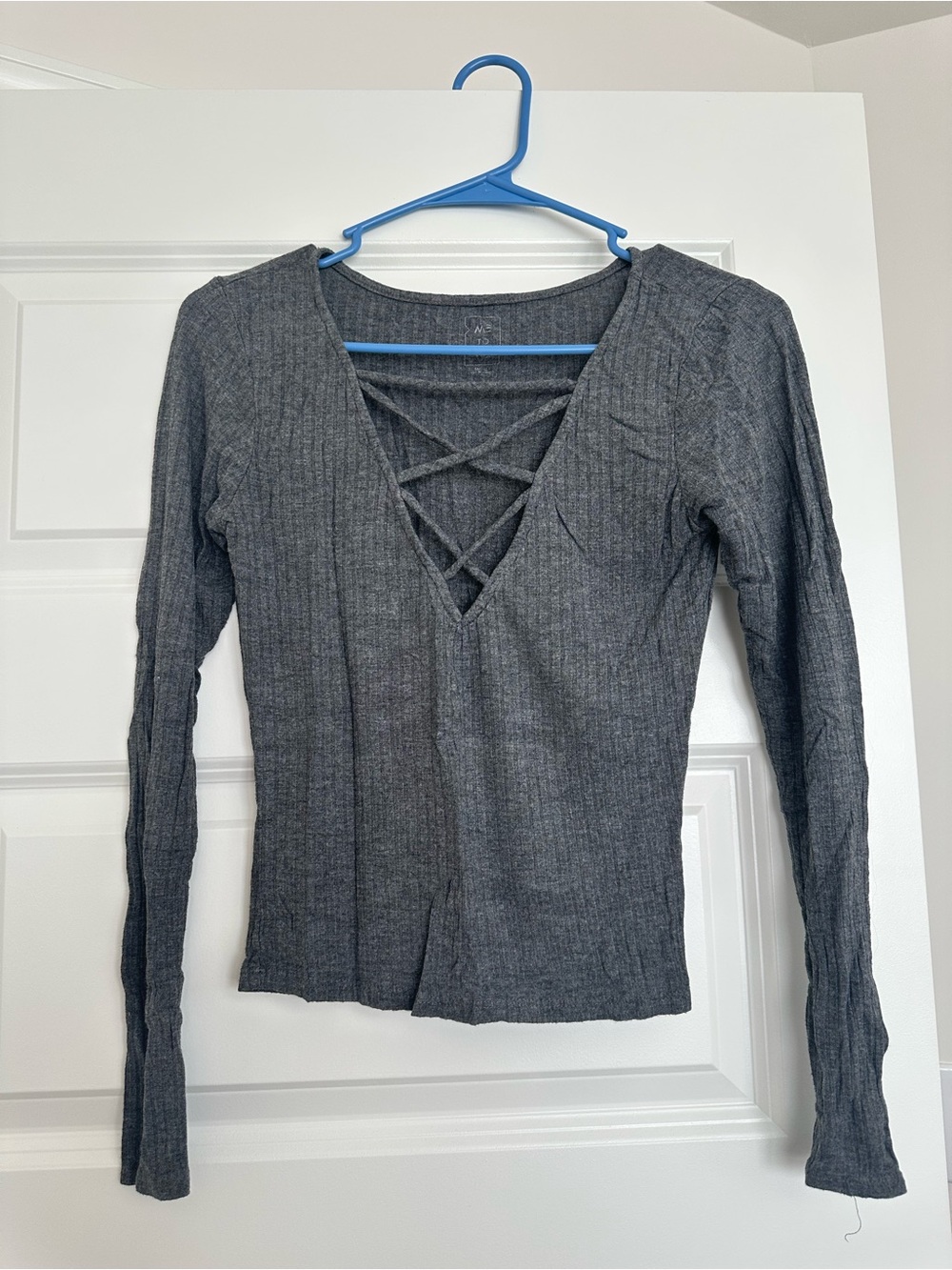 Pacsun grey v neck criss cross sweater